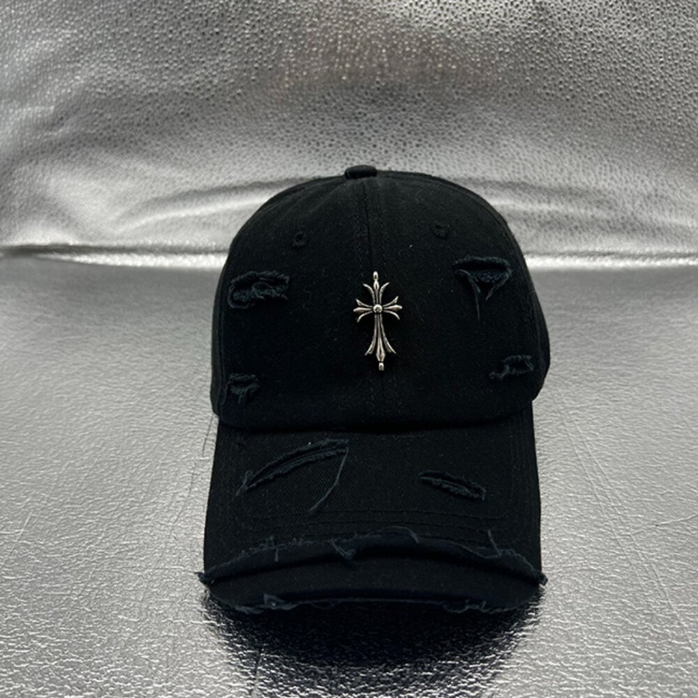 Chrome Hearts Ripped Black Adjustable Baseball Cap